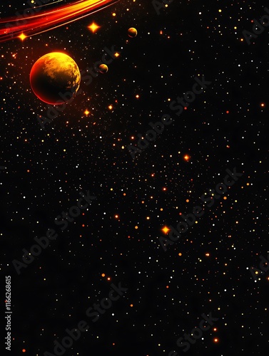 Obraz na płótnie Fiery Planet Orbiting Within A Starry Galaxy w salonie