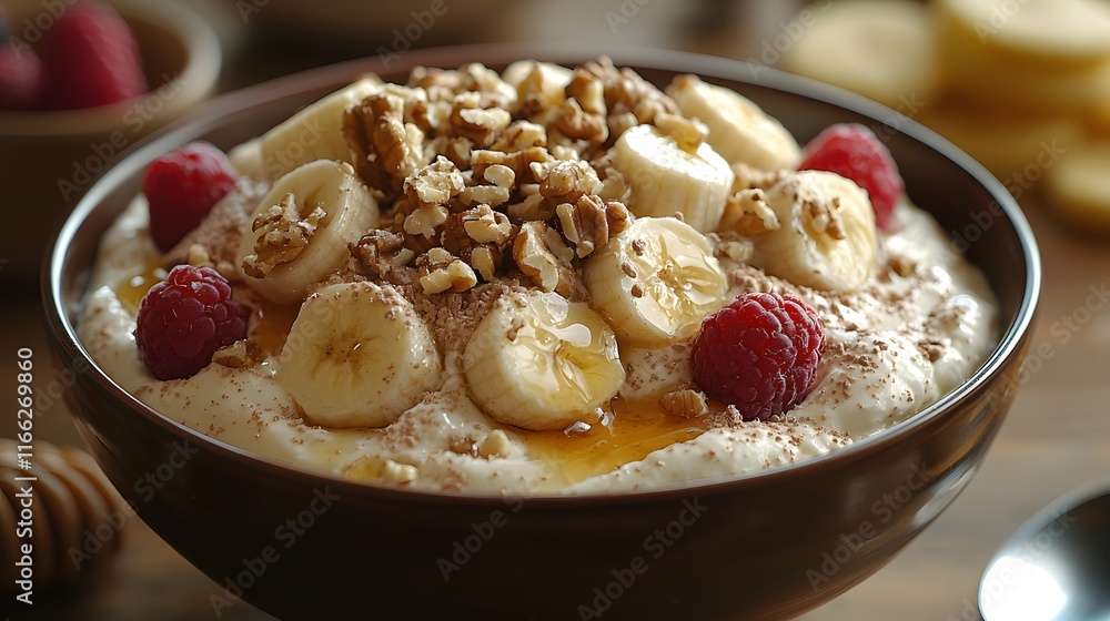 Yogurt, Banana, Raspberry & Walnut Parfait Yogurt, Banana, Raspberry & Walnut Parfait