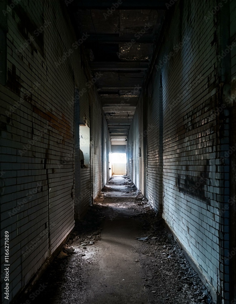 Fototapeta premium 廃墟になった古いビルの廊下。（A corridor in an old abandoned building.） 