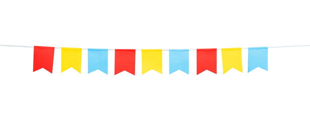 colorful paper flag for birthday celebration party decoration, anniversary, christmas isolated on white background