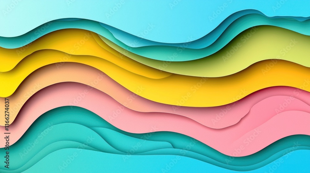 Abstract Colorful Waves: A Layered Papercut Design