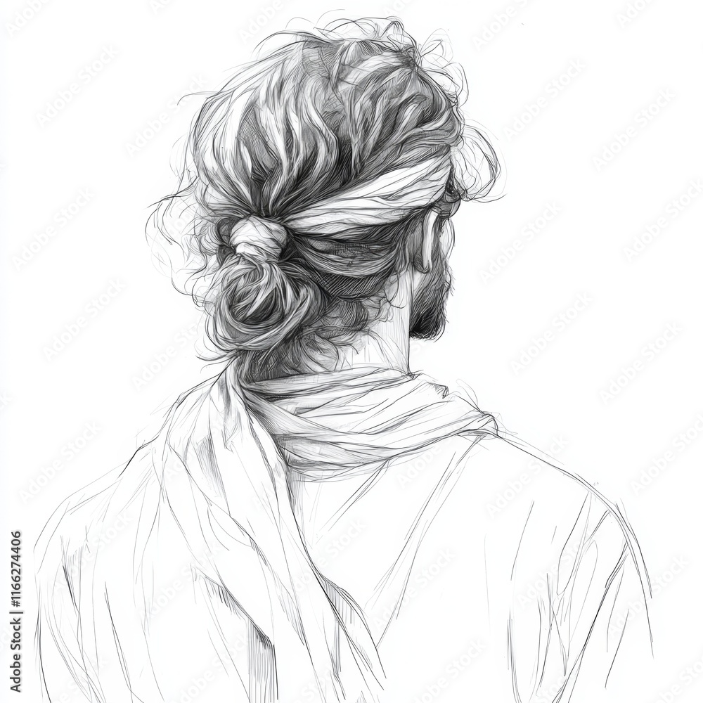 Penciled Portrait of a Man with a Topknot Hairstyle Penciled Portrait of a Man with a Topknot Hairstyle