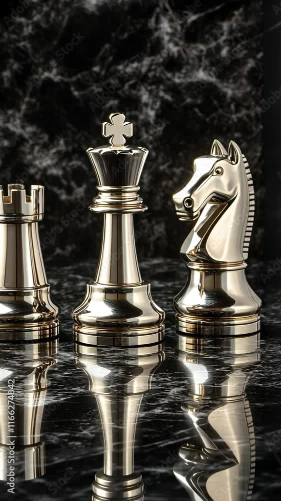 Silver chess pieces displayed on a glossy black surface showcasing intricate designs and reflections Silver chess pieces displayed on a glossy black surface showcasing intricate designs and reflections