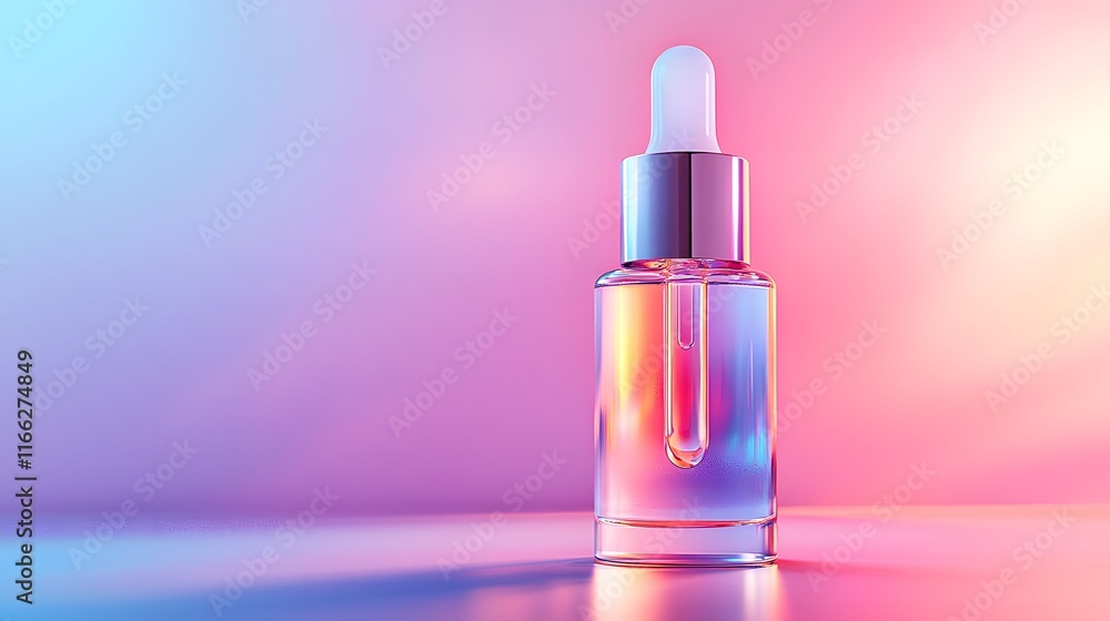 Elegant Bottle of Serum on Vibrant Pink and Blue Background Showcasing Luxurious Beauty Product with a Fresh and Invigorating Aesthetic Appeal Elegant Bottle of Serum on Vibrant Pink and Blue Background Showcasing Luxurious Beauty Product with a Fresh and Invigorating Aesthetic Appeal