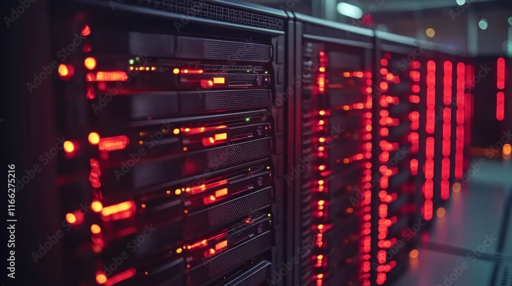 Naklejka premium Futuristic Technology Servers with Glowing Effects