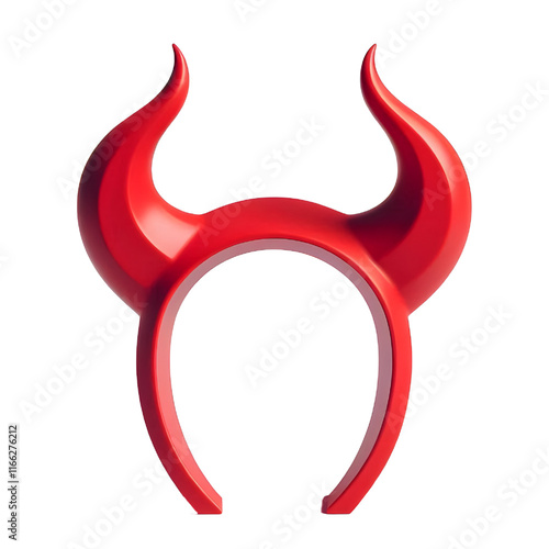 3D Halloween red devil horns. Cutout satan character horns design element isolated on white background