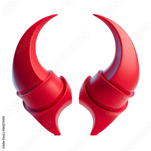 3D Halloween red devil horns. Cutout satan character horns design element isolated on white background