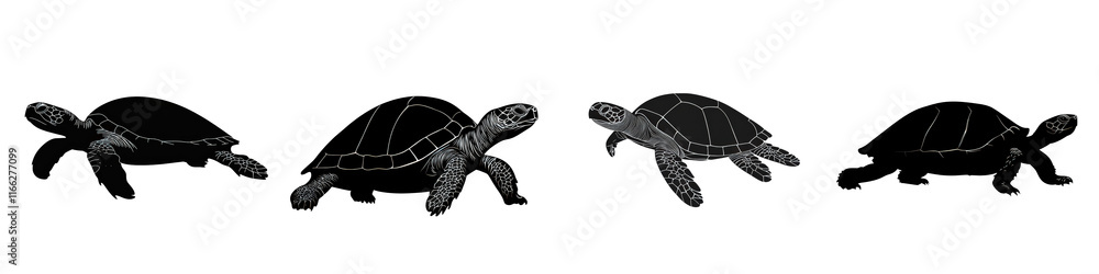 Fototapeta premium Illustration of Sea Turtles in Motion, Showing Graceful Movement Through Water with Natural Environment Elements