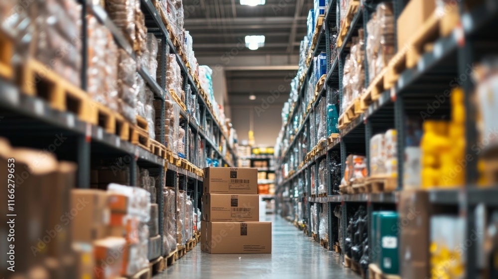 Warehouse Inventory Storage Aisles Full of Cardboard Boxes Warehouse Inventory Storage Aisles Full of Cardboard Boxes