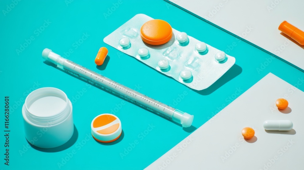 Clean and Simple Health Props on Vibrant Background Clean and Simple Health Props on Vibrant Background