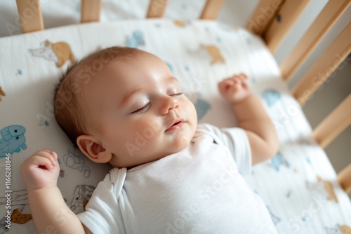 Wallpaper Mural Peaceful moment of a baby sleeping in a cozy crib surrounded by soft toys in a serene nursery Torontodigital.ca