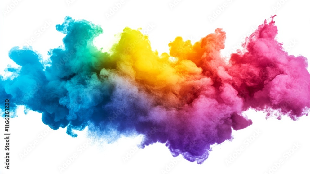 Fototapeta premium Colorful Smoke Explosion in a Variety of Vivid Hues Against a White Background, Perfect for Abstract Art and Creative Projects