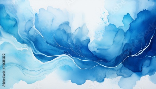 Abstract Blue Ink Wash Painting photo