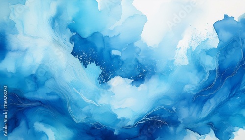 Abstract Blue Ink Wash Painting photo