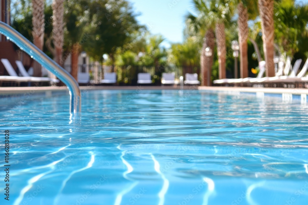 Tranquil moments by the poolside under the warm sun surrounded by palm trees Tranquil moments by the poolside under the warm sun surrounded by palm trees
