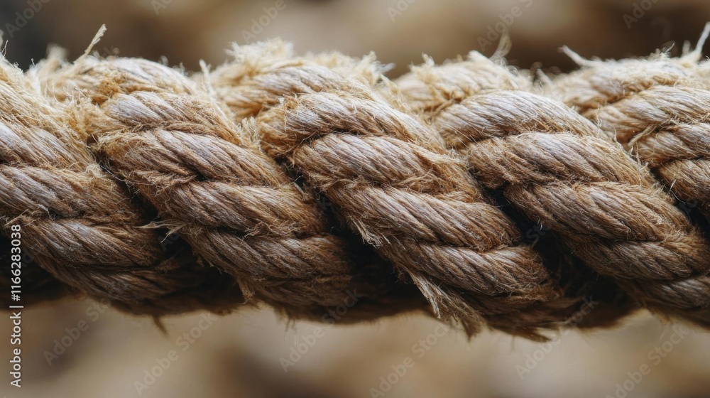 A close-up view of intertwined natural fiber rope. A close-up view of intertwined natural fiber rope.