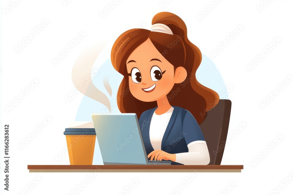 Enjoying a cozy morning while working from home with a warm drink and a laptop Enjoying a cozy morning while working from home with a warm drink and a laptop
