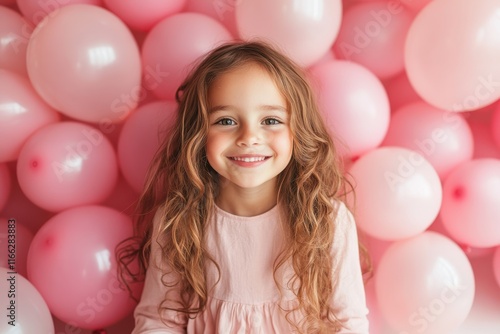 Wallpaper Mural Joyful girl surrounded by pink balloons, capturing the essence of childhood wonder and celebration Torontodigital.ca