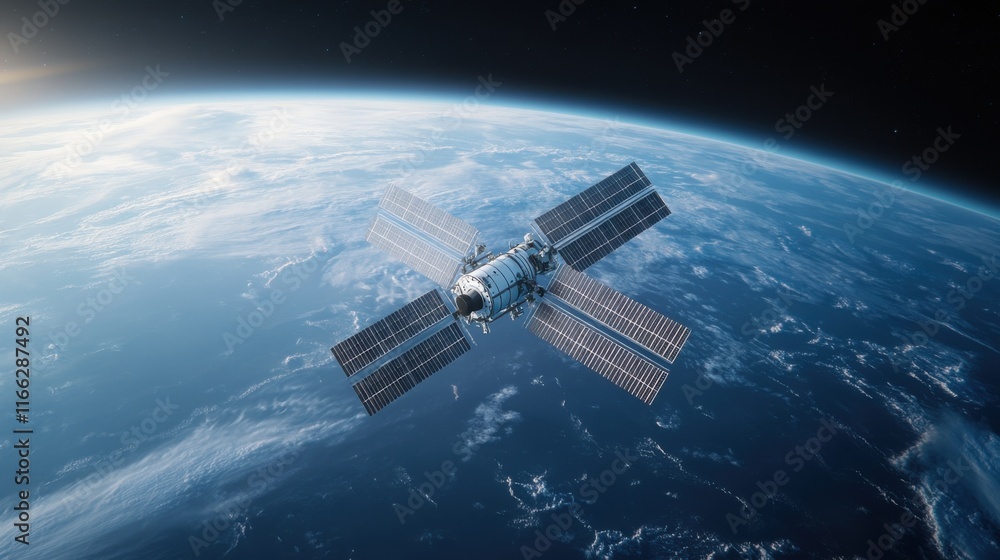A Stunning View of a Space Station Orbiting Earth Above a Clear Blue Atmosphere and Bright Sunlight A Stunning View of a Space Station Orbiting Earth Above a Clear Blue Atmosphere and Bright Sunlight