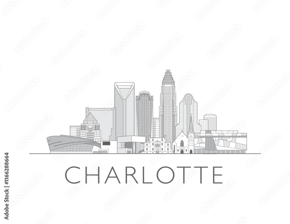 Fototapeta premium Charlotte skyline cityscape vector illustration