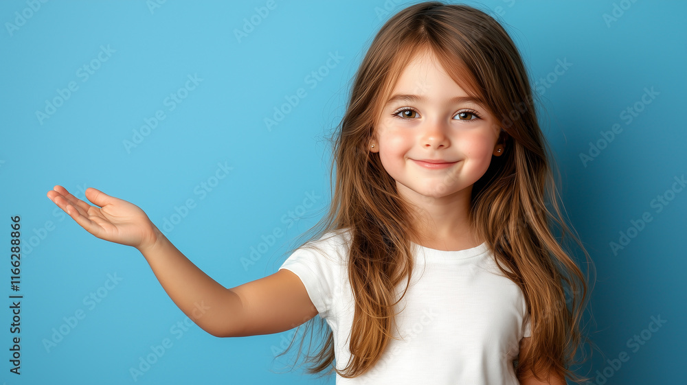 Attractive girl holding copy space ad over blue background.
Attractive girl holding copy space ad over blue background.