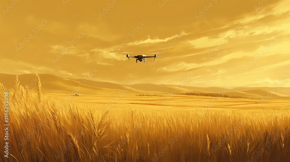 Drone Surveying Over Crops in Rural Landscape Drone Surveying Over Crops in Rural Landscape