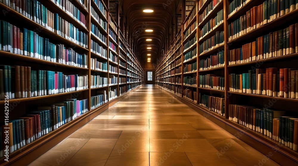 Books neatly arranged in a library, wooden shelves, soft lighting, calm and quiet environment, perfect for study and research Books neatly arranged in a library, wooden shelves, soft lighting, calm and quiet environment, perfect for study and research