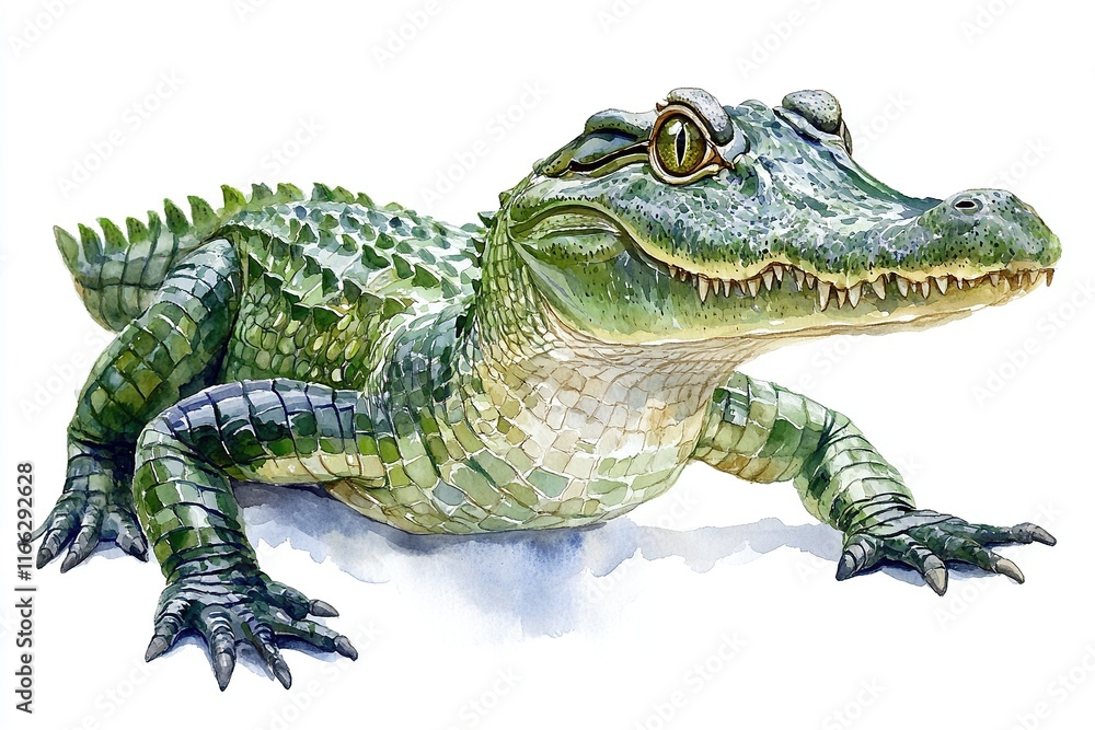 Naklejka premium A detailed illustration of a crocodile, showcasing its features and textures.