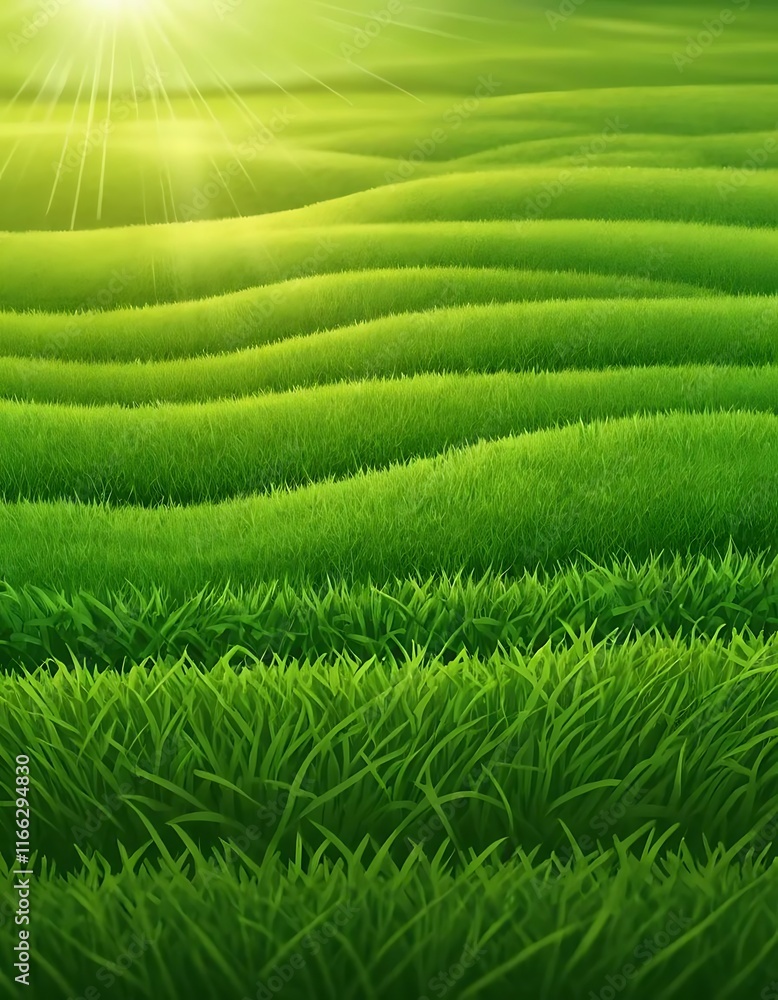 Fototapeta premium Sunlit Rolling Hills of Lush Green Grass