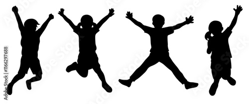 ジャンプする子どもたちのシルエットイラストセット