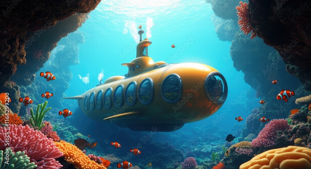 Fototapeta premium Underwater Tourism in a Submarine Adventure.