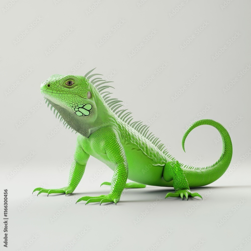 Fototapeta premium Green Iguana on White Surface