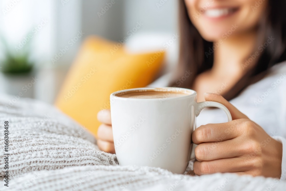 Cozy morning moments with a warm cup of coffee while relaxing indoors Cozy morning moments with a warm cup of coffee while relaxing indoors