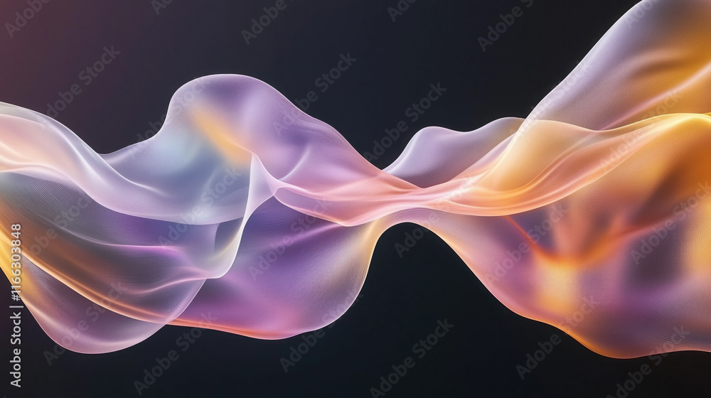 Abstract 3D Flowing Liquid-Like Wave Textures in Lavender, Peach, and Golden Yellow Gradient Abstract 3D Flowing Liquid-Like Wave Textures in Lavender, Peach, and Golden Yellow Gradient