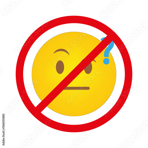 No confused emoji. Forbidden face symbol. Red prohibition circle. Vector warning sign.