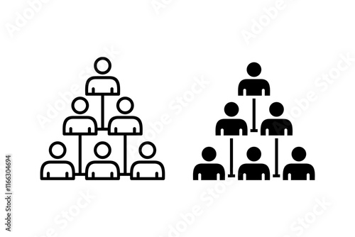 structure icon, with line style and black fill.pyramidshaped diagrams show hierarchical structures with people in business or organizational contexts, suitable for presentations, infographics, or educ