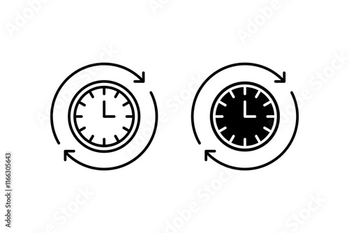 
icon cycle time,Clock designs with circular arrows represent time renewal, perfect for websites, blogs, presentations, and promotional materials in the education sector.isolated background white.
