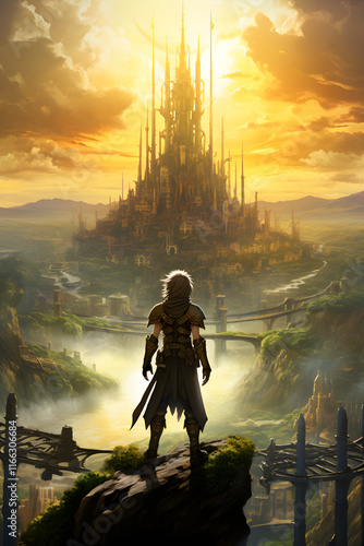 Magical Dusk over the Fabled City - A Serene Scene from Final Fantasy