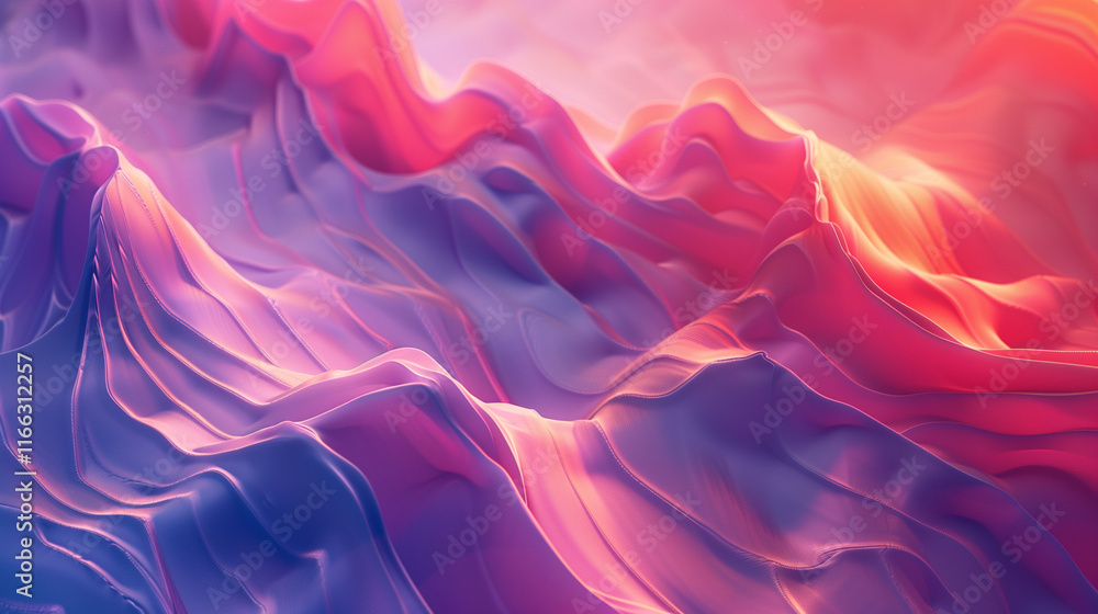 Fototapeta premium Abstract 3D Colorful Landscape Illustration with Flowing Waves and Vivid Gradients