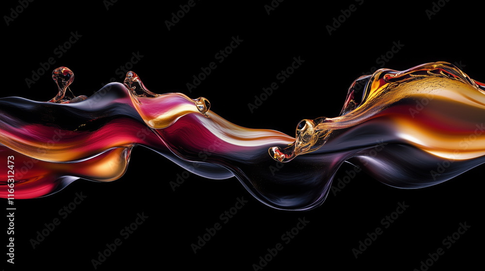 Abstract 3D Flowing Liquid-Like Wave Textures in Red, Gold, and Black Gradient Abstract 3D Flowing Liquid-Like Wave Textures in Red, Gold, and Black Gradient
