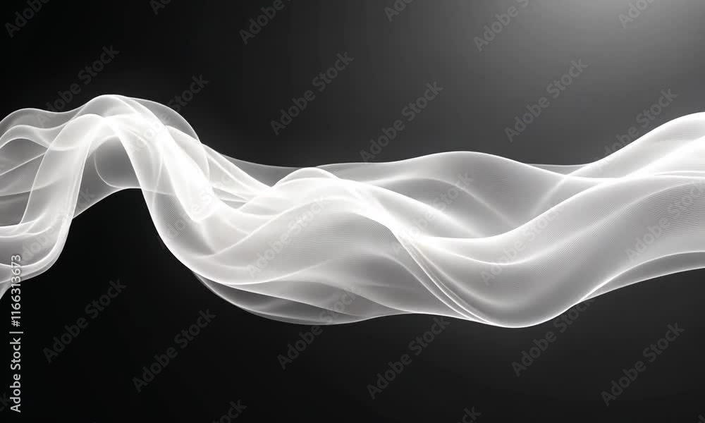 A flowing, translucent fabric creates a sense of movement and lightness against a dark background. A flowing, translucent fabric creates a sense of movement and lightness against a dark background.