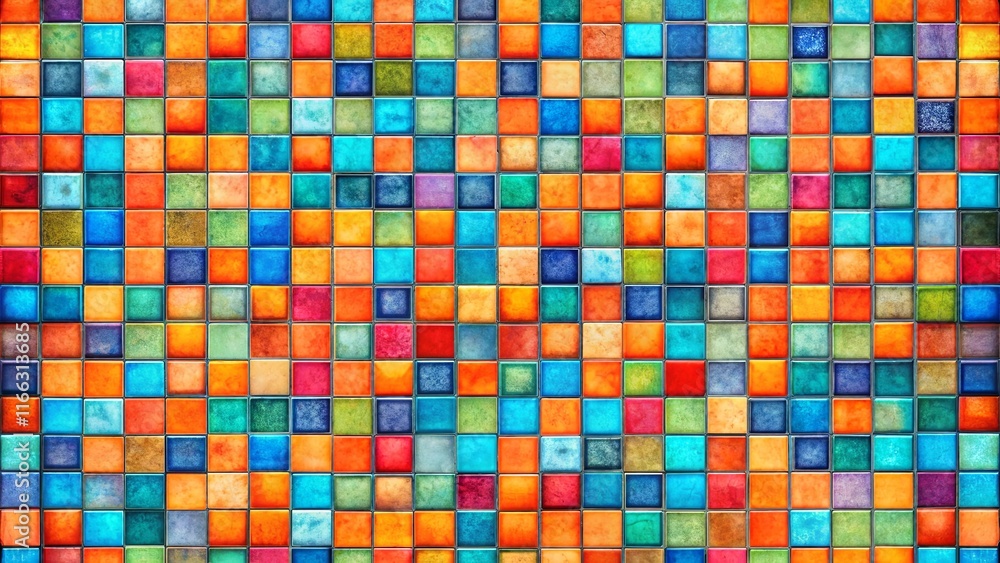 Vibrant Mosaic Tile Wall A Colorful Square Pattern Texture for Design Projects Vibrant Mosaic Tile Wall A Colorful Square Pattern Texture for Design Projects