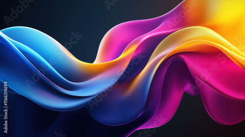 Abstract 3D Flowing Liquid-Like Wave Textures in Yellow, Blue, and Purple Gradient