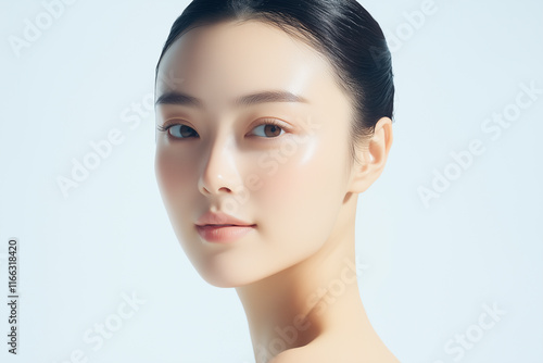 eautiful skin woman face, clean and healthy beauty skincare and cosmetics for adverstising. Generative Ai.

 photo