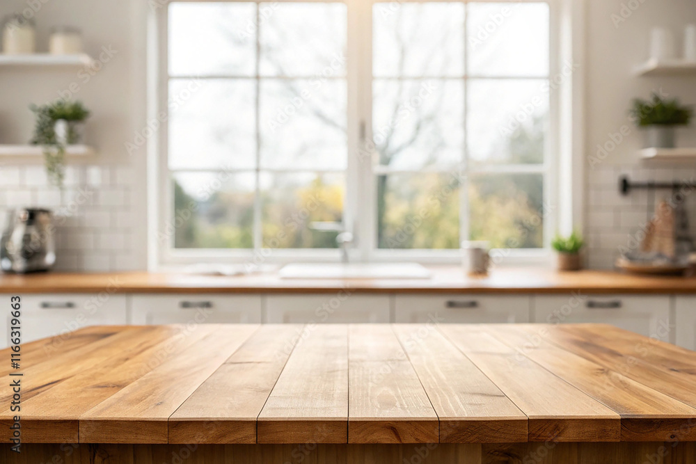 Empty wood table top on blur kitchen window background. For product or foods montage. Empty wood table top on blur kitchen window background. For product or foods montage.