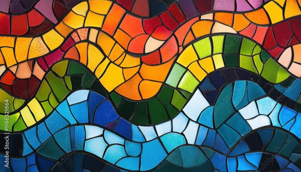 Fototapeta premium A vibrant mosaic depicting flowing waves in various colors.