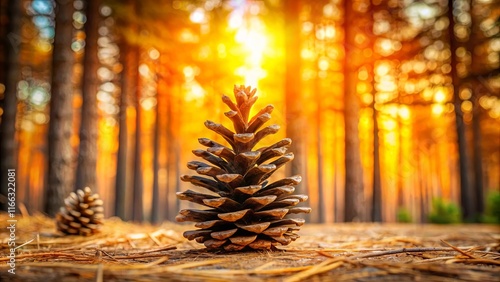 Golden Hour Pine Cone in a Sunlit Forest