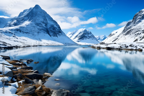 Wallpaper Mural Tranquil Arctic Landscape: The Majestic Beauty of a Snow Covered Fjord Under a Crisp Blue Sky Torontodigital.ca