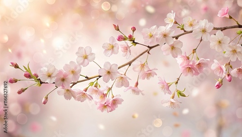 Delicate Pink Blossoms on a Branch, a Gentle Springtime Scene with Soft Bokeh Background