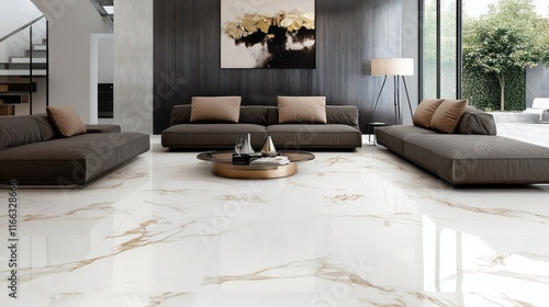 Obraz na płótnie Luxury Living Room Interior Design with Calacatta Gold Marble Flooring w salonie